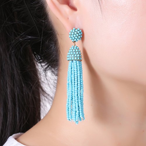 NLCAC Women's Beaded tassel earrings Long Fringe Drop Earrings Dangle 6 Colors2