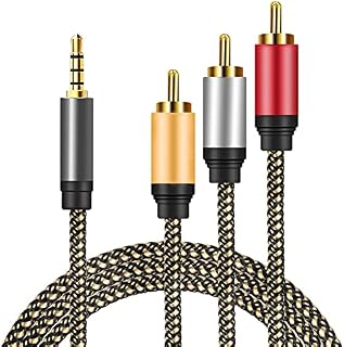 OUK-BT 3.5mm to 3 RCA Male Stereo Audio Video AUX Cable, 2M TRRS 3.5mm Male to 3 RCA Male Plug Cord for TV, AV Camcorder Video Cable, Home Theater, TV Box, Car etc (2M)