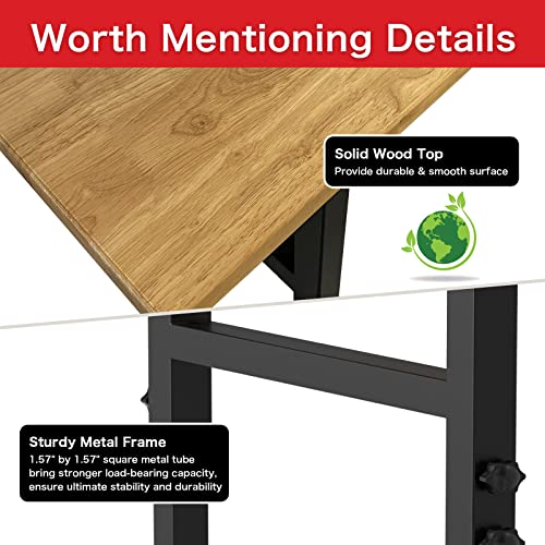 60" Adjustable Workbench,Rubber Wood Top Heavy-Duty Workbenc With Power Outlet And Wheels,2500 Lbs Load Capacity Hardwood Worktable, For Garage, Workshop, Home #TOP2