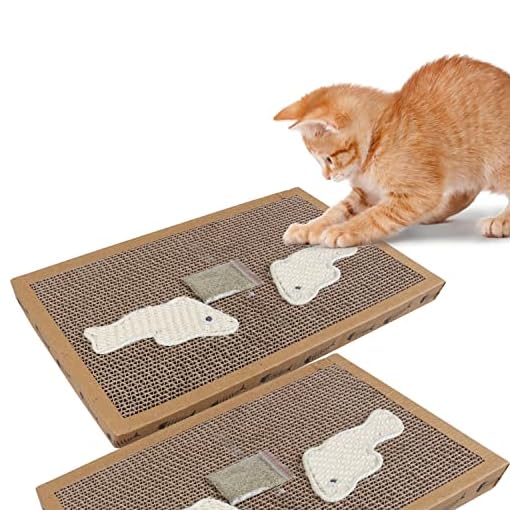 Nobleza - 2* Tiragraffi per Gatto con Canapa Naturale e Cartone Denso, con Sacchetto di Erba gatta in Regalo. (38.2 * 24.5 * 4) cm(2)
