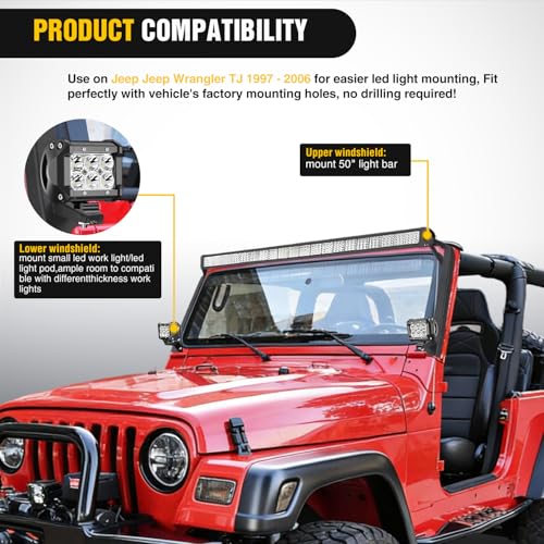 Image of Nilight 50 inch Windshield Light Mount Brackets for Jeep Wrangler TJ 1997-2006