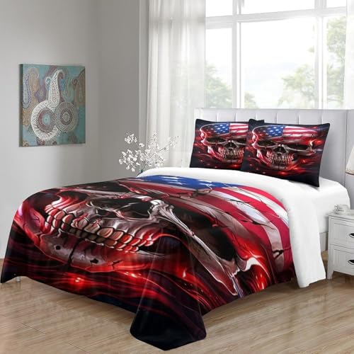 Housse de couette crâne impression 3D haute définition parure de lit microfibre premium