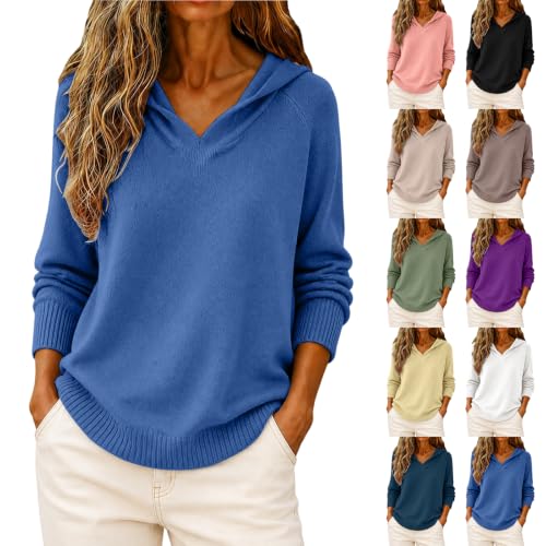 Hoodies Sweaters for Women Knit Casual Oversized Lightweight Warm Sweater Blue L