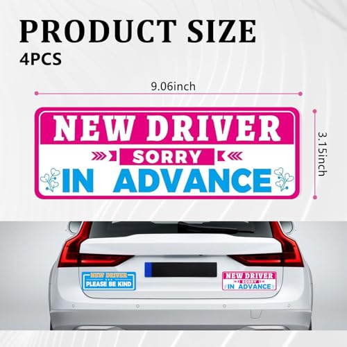 Image of 4PCS Student Driver Sticker Magnet for Car,Removable Student Driver Magnet with Reflective Design for Night Visibility,Strong Magnetic New Drivers Magnets for Car Accessories