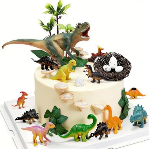 LIULINY 26 Piezas Dinosaurio Decoración para Tartas, 13 X Selva Decoracion Tartas Cumpleaños Dinosaurio, Decoraciones para Cake de Animales Decoraciones Tarta para Baby Showers, Cumpleaños Infantiles