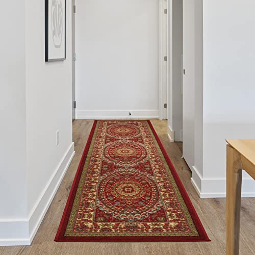 Medallion Traditionelles persisches orientalisches Design, Läufer und Teppich, rot, bedruckt...