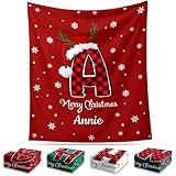 Custom Christmas Throw Blanket With Name Initial, Personalized Gifts for Women Men, Soft Xmas Holiday Blanket for Couch Sofa Bed, Decorations