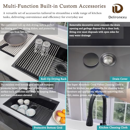 image for 33 Inch Black Kitchen Sink Drop In - Delironexu 33x22 Drop In Kitchen 