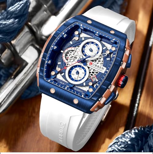 Image of FORSINING Men's Chronograph Sport Watch Waterproof Military Watches for Men Analog Quartz Wristwatch with Date Display Silicone Strap Outdoor Clock