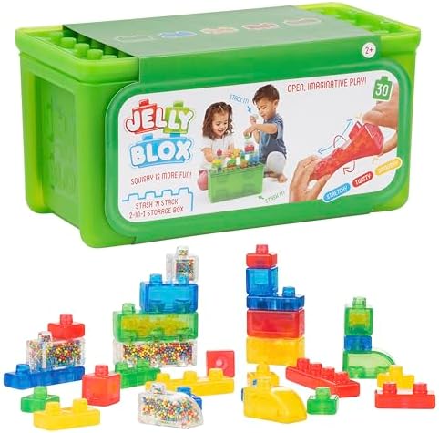 Jelly Blox Stash 'N Stack 2-in-1 Storage Case, 30 Blocks Toddler/Preschool