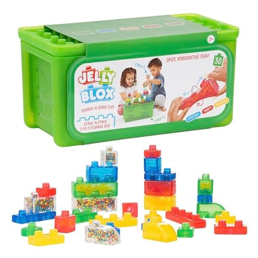 Jelly Blox Stash 'N Stack 2-in-1 Storage Case with 30 Blocks | Toddler & Preschool Building Blocks Kids Can Squeeze & Stretch | MESH ACCREDITED | Safety Tested & Ouch-Free | Sensory Play Toy Ages 2+