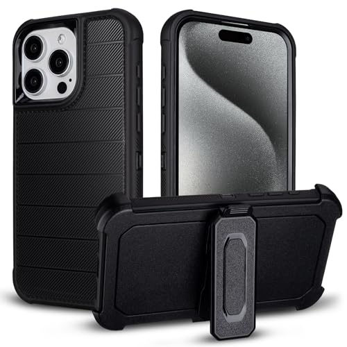 for iPhone 15 Pro Max Case with Belt Clip Holster Military Grade Drop Protection 2 Layers of Sturdy Heavy Duty Shockproof Cover for iPhone 15 Pro Max Case Rugged Black