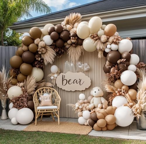 Image of Brown Nude Balloon Arch Kit Double Stuffed Neutral Blush White Sand Balloon Garland Latex Coffee Tan Cream Balloons for Baby Shower Birthday Boho Woodland Wild Bridal Bear Wedding Party Decor