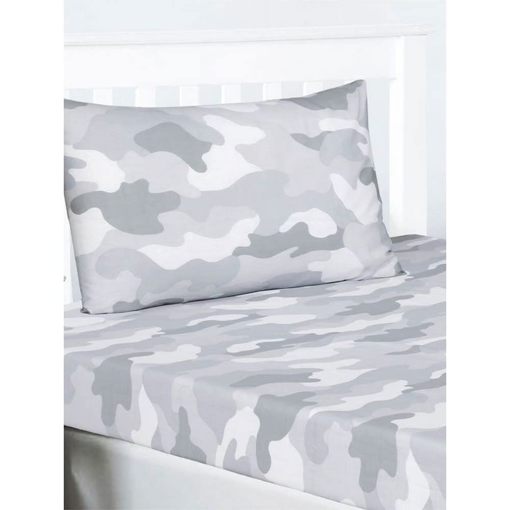 Price Right Home Army Camouflage Grey Kids/Teens Bedroom Range - Duvet Cover Set, Fitted Sheet Set & Curtains Available (Double Fitted Sheet Set)
