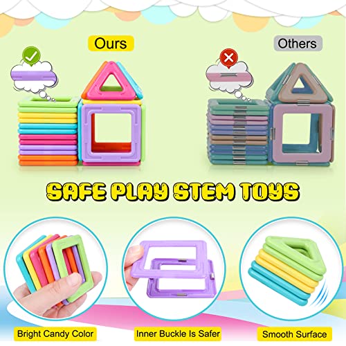 Upgraded Magnetic Blocks Tiles Toddler Toys For 3 4 5 6 7 8 Year Old Girls And Boys Gifts Magnetic Building Toys Stem Learning Educational For Kids Candy Color 52Pcs #TOP4