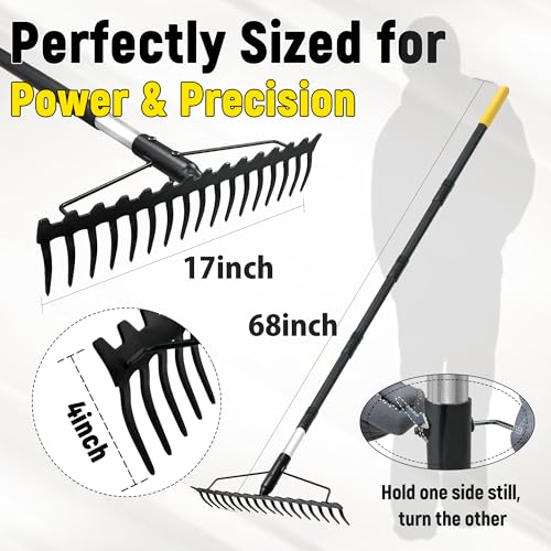 image for BlumeTrec Bow Rake, 68-Inch Adjustable Handle Garden Rake with 17 Stee