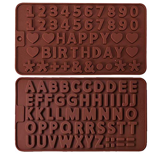 IHUIXINHE Silicone Letter Number Symbol Mold, 2 Pcs Silicone Chocolate Molds with Happy Birthday and Heart Cake Decorations IHUIXINHE Silicone Letter Number Symbol Mold, 2 Pcs Silicone Chocolate Molds with Happy Birthday and Heart Cake Decorations