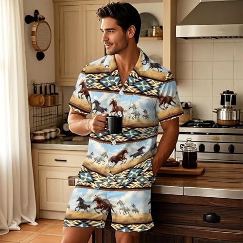 AFPANQZ Men's Lightweight Pajama Set Soft Lightweight Sleepwear, Button-Down Top & Breathable Lounge Shorts3