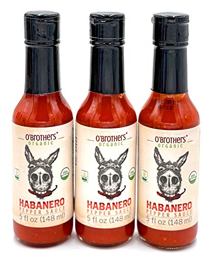 O'Brothers Organics Habanero Flavor Hot Pepper Sauce USDA Organic 3 Bottle Pack - Vegan, Gluten Free, Non GMO, Preservative Free with Great Karma Market 100% Recycled Rubber Jar Opener