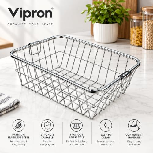 Image of Stainless Steel Dish Drying Rack for Kitchen Sink - Large Rectangular Wire Dish Basket with Handles for Plates, Bowls, Cups & Cutlery - Rustproof Metal Dish Drainer & Kitchen Organizer