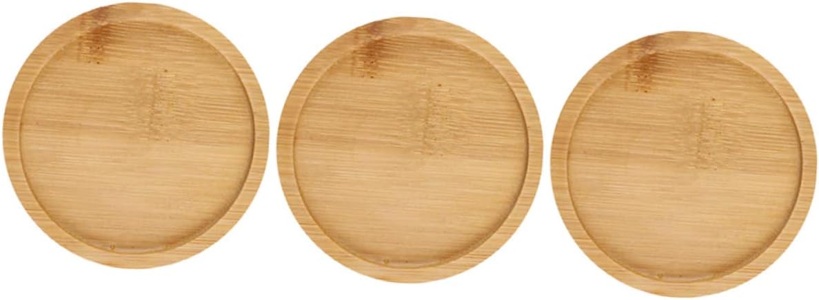 Wood Succulent Plant Tray for Indoor/Outdoor Use Round Bamboo Pot Saucer Water Draining Feature for Balcony and Garden 3-Piece Set