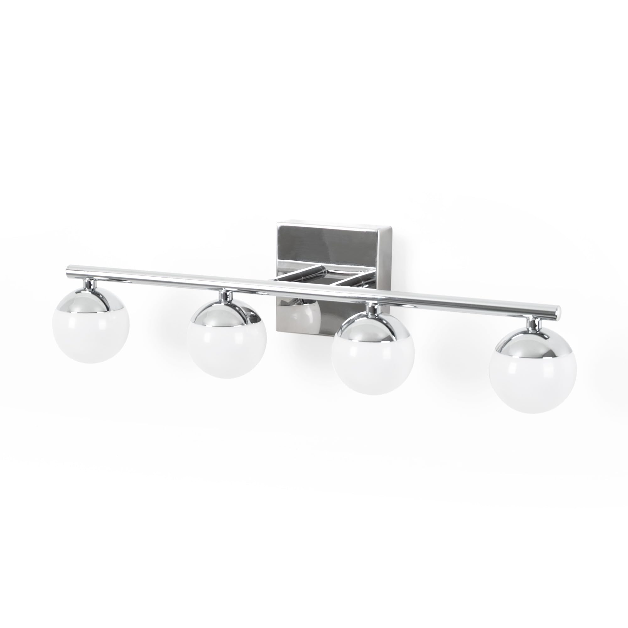 BARCELONA LED Aplique LED para baño Cromado 12W IP44 con 4 esferas difusoras. Luz blanca neutra 4000K. Barra de 49 cm. Lámpara de pared para Baño, illuminación moderna y funcional para espejo y lavabo