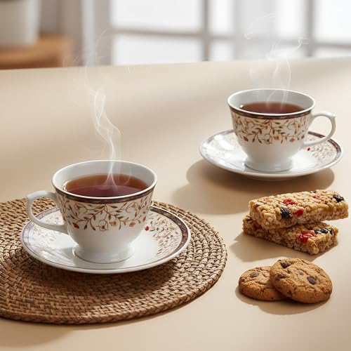 Image of U.P.C. Cup with Saucer Set of 12 Pcs | Tea /Coffee Cups | Ceramic | Microwave & Dishwasher Safe | Bone-Ash Free | Extra Strong | Super Light | Crockery Set Ideal for Daily (Cup-white-31)