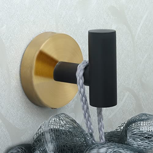 Image of 4 Pack Robe Towel Hooks Coat Hook Bathroom Black Gold Wall Hook Stainless Steel Heavy Duty Door Hanger Towel Robe Clothes Cabinet Closet Sponges Hook for Bathroom Bedroom Kitchen Hotel Pool