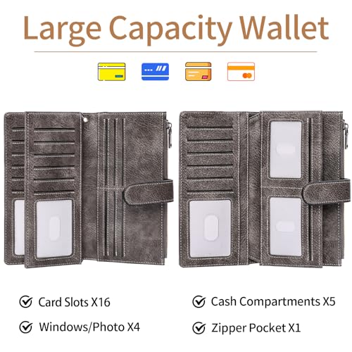 Image of XINNSTAR Womens Wallet RFID Blocking Large Capacity Credit Card Holder Long Purses for Women with Wristlet Pocket ID Window