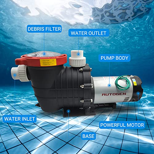 Autogen Swimming Pool Pump, 2.0 Hp 8000 Gph 115V/230 V, 1500 W Dual Voltage Inground/Above Ground Swimming Pool Pump With Strainer Basket And Drain Plug 60Hz Silent Operation, Ul For Security #TOP2