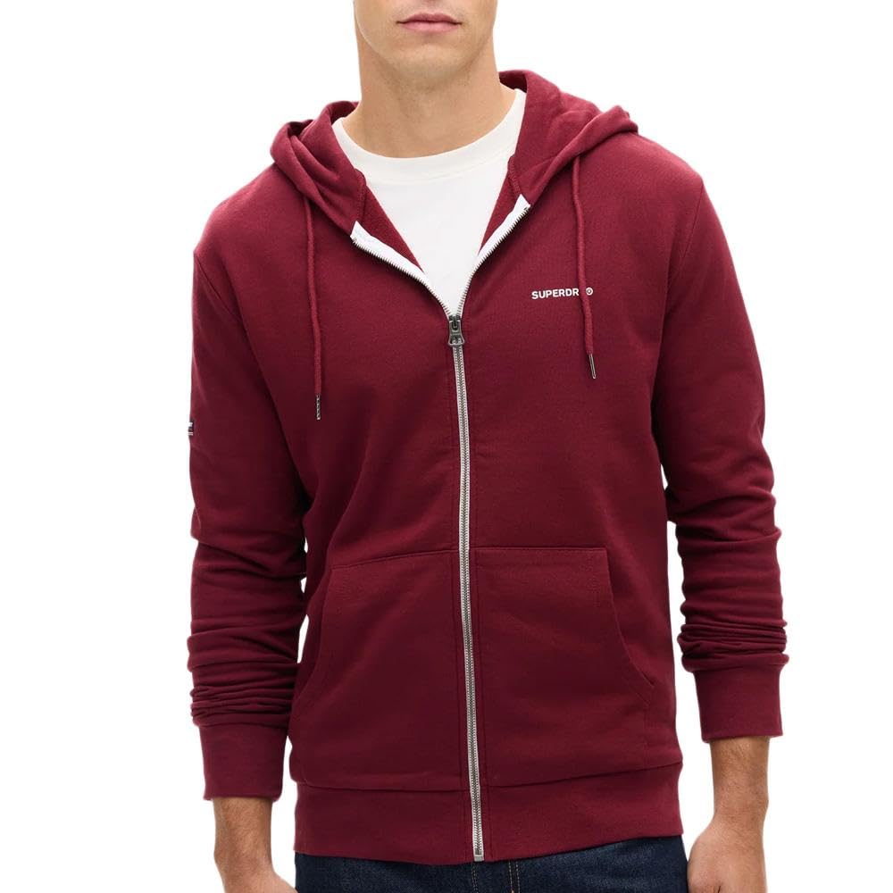 Superdry Men's Burgundy Plain Hood Zip Sweatshirt, S