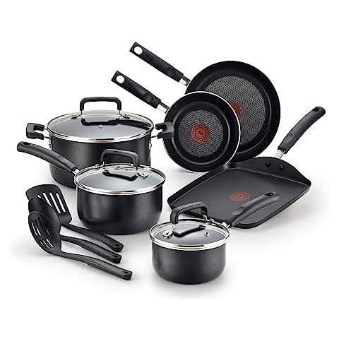 T-fal Signature Nonstick Cookware Set 12 Piece Pots and Pans, Dishwasher Safe Black Cover