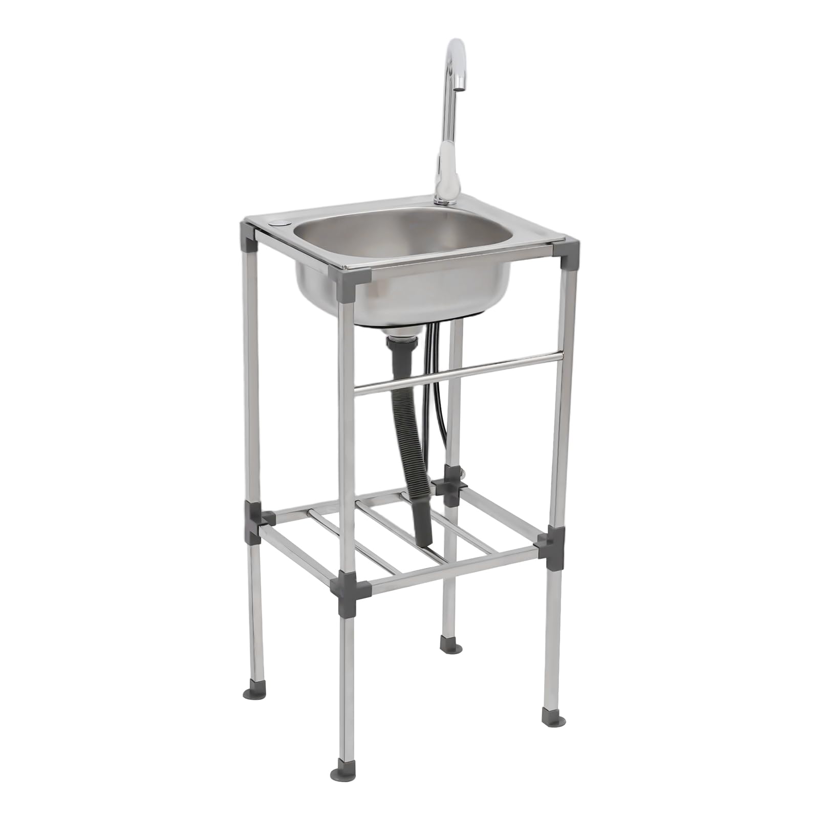 Freistehende Spüle 42x37x83cm, Edelstahl Spültisch mit Unterschrank Und Wasserhahn, Outdoor Spüle, Mobile Spüle für Restaurant Waschkiche Garage, Tragfähigkeit 60kg