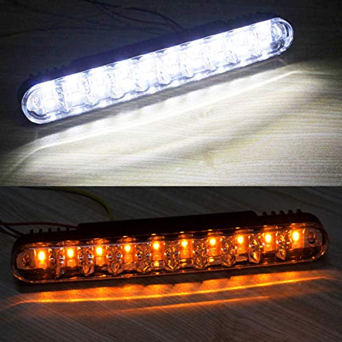 FOLGEMIR LED Tagfahrlicht, dimmbare Tagfahrleuchten, 2x 30 LEDs, DC 12V, Weiss/Gelb Blinker, E4