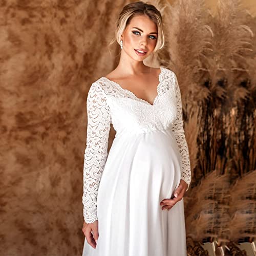 QBQZXAOSOWH Robe Femme Fille Robes De Maternité en Dentelle Sexy Longue Fantaisie Grossesse Maxi Robe Elegance Femmes Enceintes M Blanc