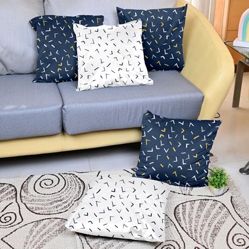 Image of Divine Casa Microfiber Cushion Cover Set of 5 | 16 x 16 Inch | Soft Durable Decorative Cushion Covers for Sofa Couch Bed | Arrow Print | Navy Blue