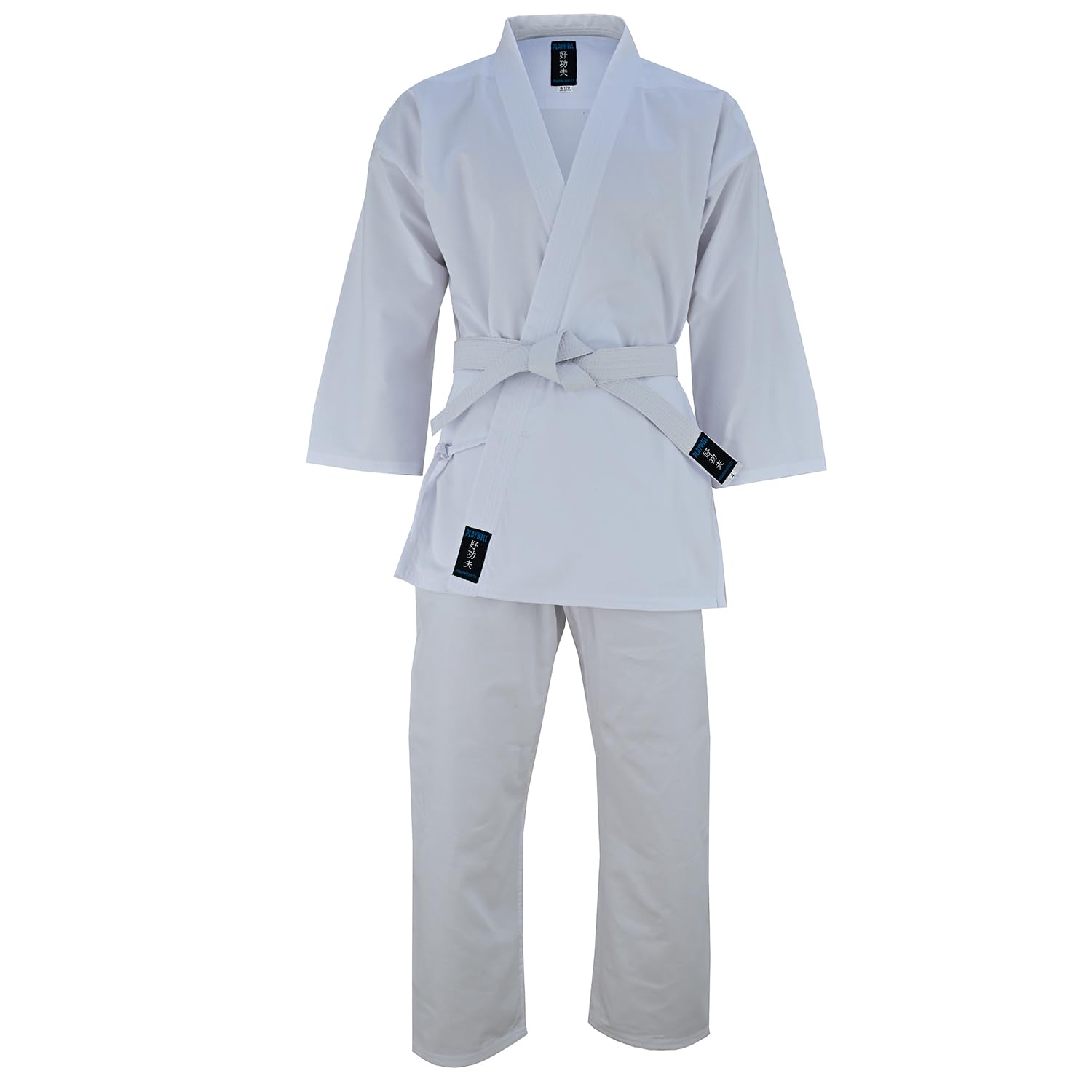 Playwell Martial Arts Beginners Student 100% Cottons Karate White Uniform - NEW (Free White Belt) (5/180cm)