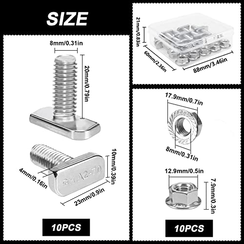 Hammerkopfschrauben m8x20 Flanschmuttern Sechskantmuttern Aus Edelstahl a2 (10 Stück) Ankerschienenschrauben Gewächshaus Schrauben Zubehör Rankhilfe Photovoltaik Solar