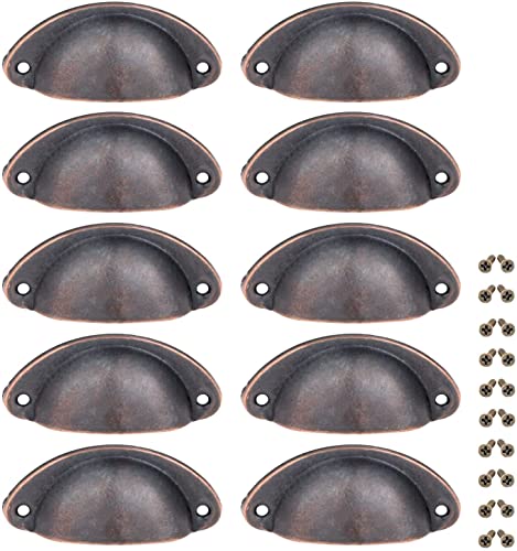 Yetaha 10PCS Handles for Chest of Drawers, Cabinet Cup Pull Handle, 82x35mm Shell Pull Handles, Vintage Antique Kitchen Cupboard Pulls Furniture Knob, Antique Copper