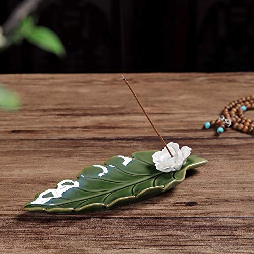 PHILOGOD Ceramics White Small Lotus Incense Holder, Handwork Incense Stick Burner (green)