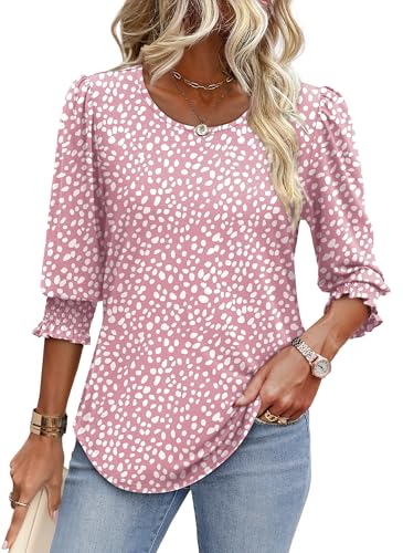 Image of XIEERDUO Blouses for Women Dressy Casual 3 /4 Length Sleeve Womens Tops with Smocked Cuffs