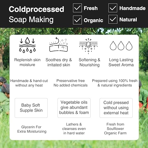 Image of Soulflower Jasmine Handmade Soap | 100% Pure, Natural & Cold processed with Essential Oils, Exotic Herbs & Aroma, 150g