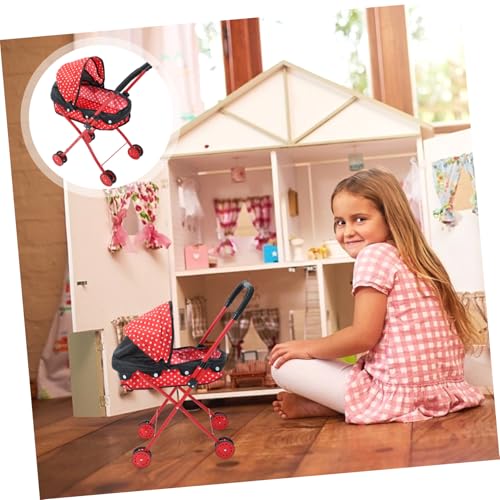 CLISPEED Realistischer Puppenwagen Kinderwagen Modell Leicht und Stabil Fördert Hand Augen Koordination und Sensorische Wahrnehmung für Rollenspiele und Tragbar mit Polka Dot Design – Bild 5