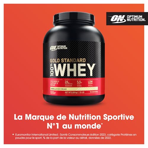 Optimum Nutrition Gold Standard 100% Whey, Poudre de Protéines pour Construction et Récupération Musculaire, avec Glutamine et Acides Aminés BCAA Naturels, Crème Glacée Vanille, 76 Portions, 2,28 kg – Image 3
