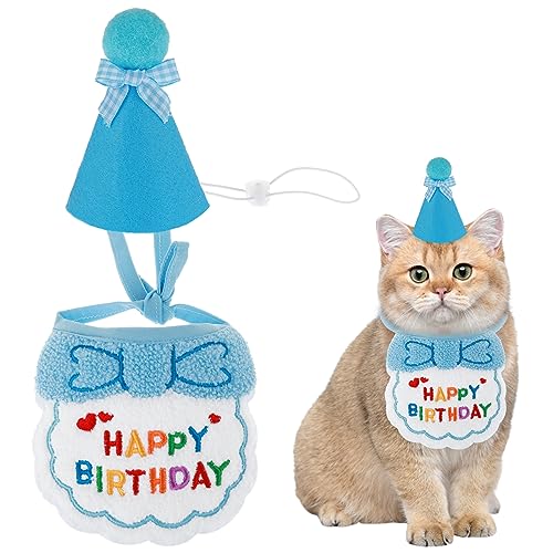Amaxiu Geburtstagsmütze Schal-Set für kleine Hunde und Katzen, niedliches Haustier Geburtstags Bandana Partyzubehör Welpen Happy Birthday Dekorationen Besticktes für Mädchen Jungen Kätzchen(blau) Amaxiu Geburtstagsmütze Schal-Set für kleine Hunde und Katzen, niedliches Haustier Geburtstags Bandana Partyzubehör Welpen Happy Birthday Dekorationen Besticktes für Mädchen Jungen Kätzchen(blau)