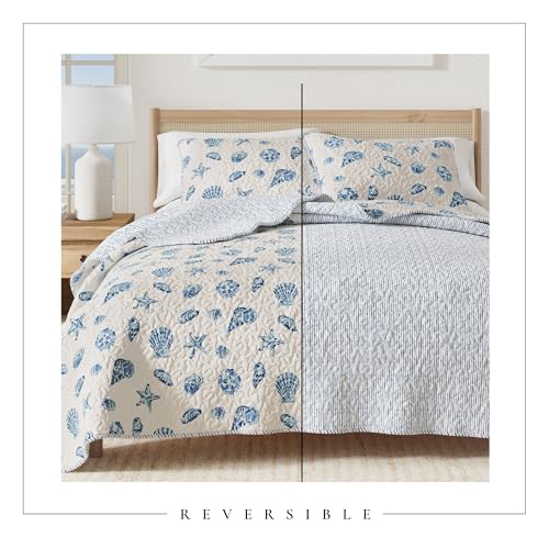 Image of Great Bay Home 3-Piece Coastal Beach Theme Comforter Set with Shams. Soft All-Season Luxury Microfiber Reversible Bedspread and Coverlet. Bali Collection (Twin, Blue)