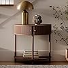 Fluted Half Moon Console Table - 2023 Collection - Living Room Furniture - Modern Home Decor - Solid Wood Entryway Table with Two Doors and Brass Knobs (Walnut)