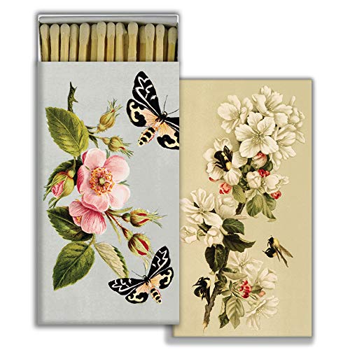 HomArt Large Decorative Insects and Floral Candle and Fireplace Wood Matches (Set of 2)