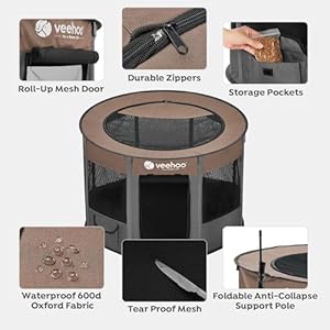 Veehoo Dog Playpen, Foldable Portable Puppy Dog Playpen, Anti-Collapse Pet Dog Play Pen Indoors, Cat Crate Cage Dog Kennel, Dog Playpen Outdoor Tent with Carring Case, CWWL2416CP