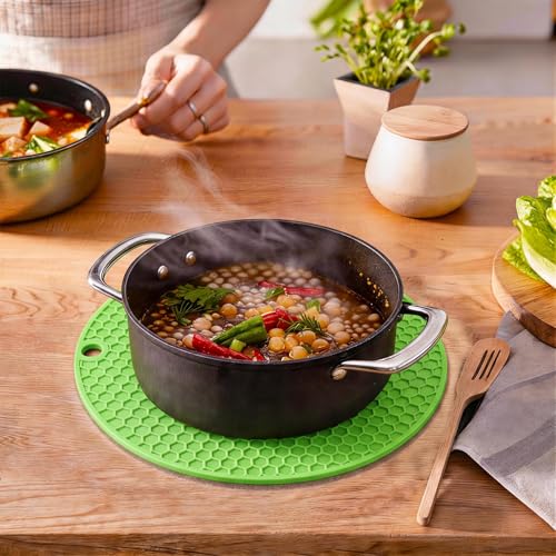 Image of Silicone Trivet Mats,Heat Resistant Pot Holders, Multipurpose Non-Slip Hot Pads for Kitchen Potholders, Hot Dishers, Jar Opener, Spoon Holder, Food Grade Silicone(Green Size Round 7''x7'')